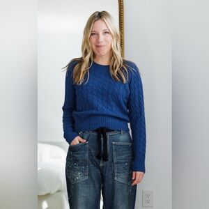 J.Crew Shrunken cashmere cable crewneck sweater Blue Small new with tags